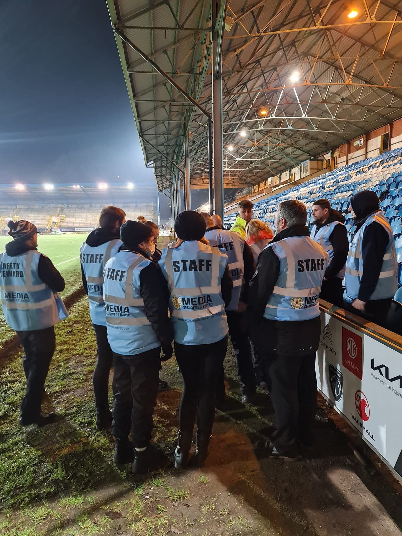 Media Securities team preparing at a stadium